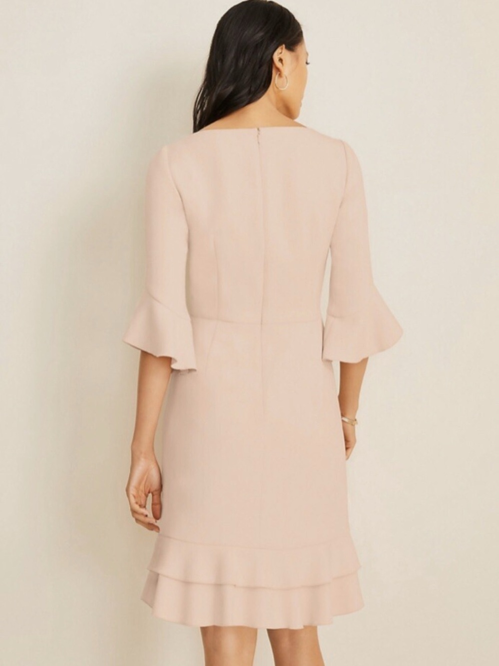 New Ann Taylor Pastel Pink Flare 3/4 Sleeve Boat Neck Flounce Hem Sheath - Picture 2 of 9